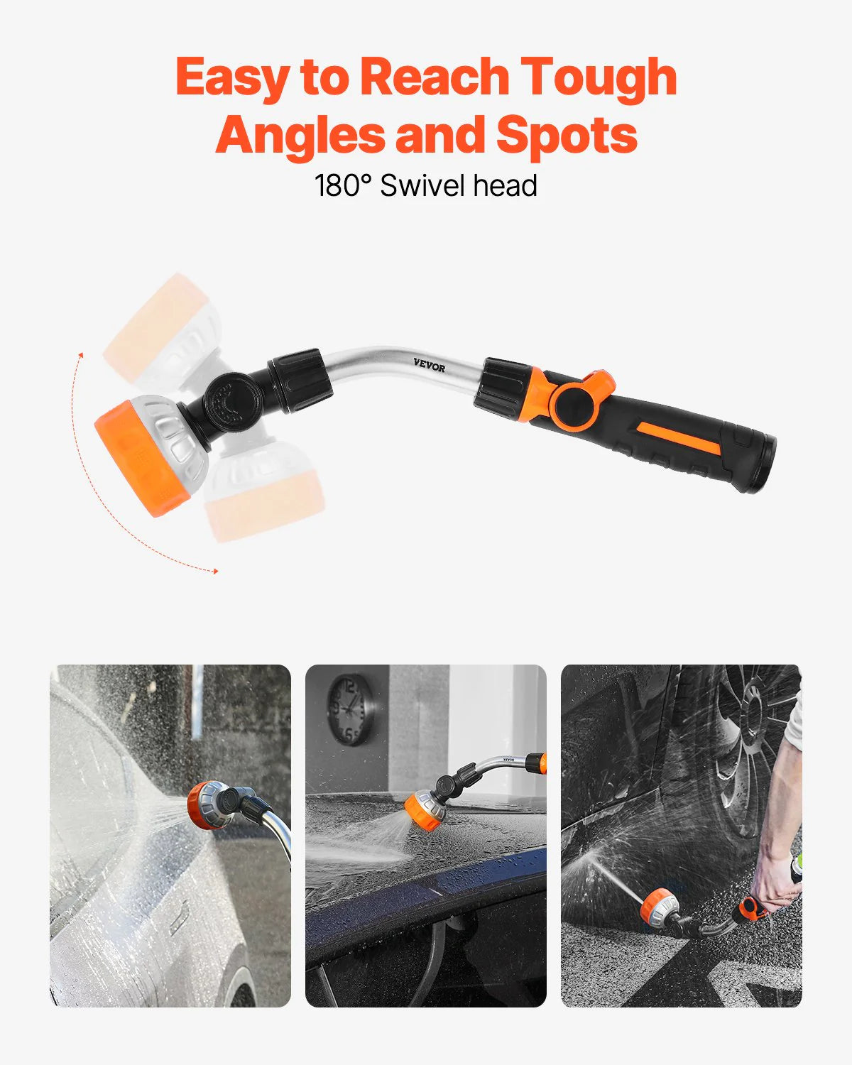 Heavy Duty Garden Hose Wand 15-Inch Long with 8 Spray Patterns & 180¡Ã Swivel Head