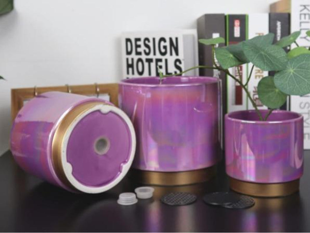 3 Pack Ceramic Pots for Plants, Rainbow Pearl Glaze Planter with Drainage Hole for Indoor-Outdoor Large round Succulent Orchid Flower Pots