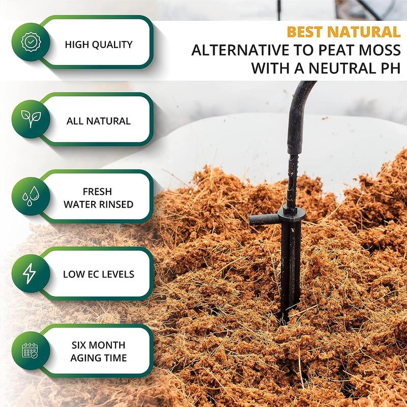 Compressed Coco Coir 5-Pack – 1.4 Lb Bricks, Organic, Ph-Adjusted, Expanding Garden Soil for Herbs, Flowers & Plants Premium Potting Fertilizer Cocopeat Peat Ph Balance