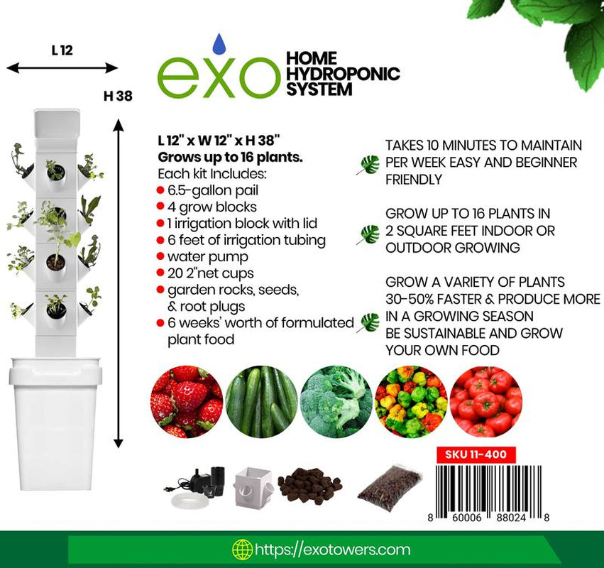 Upgrade Your Gardening Game with EXOTOWER 4 Tier/16 Plant Hydroponic Kit - Hydroponic System, Nutrient-Rich Water Solution, Manufacturer Warranty, 6 Feet of Irrigation Tubing for Home Improvement & Garden Pots & Planters