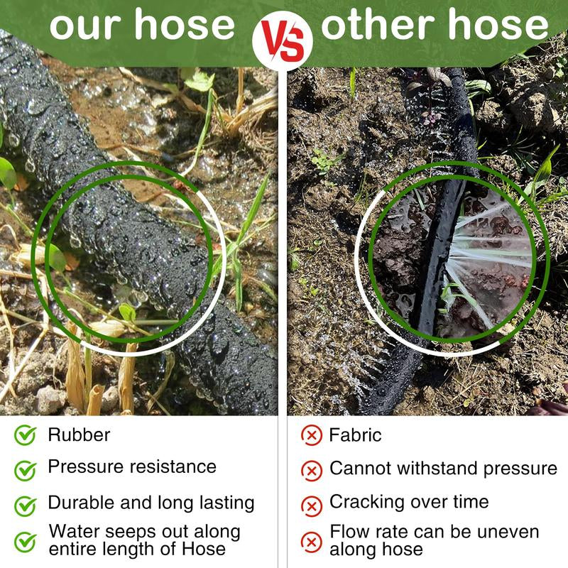 Heavy-Duty Rubber Soaker Hose for Garden Irrigation - 50/100 FT Drip Hose, Conserves 70% Water, Ideal for Gardens and Flower Beds