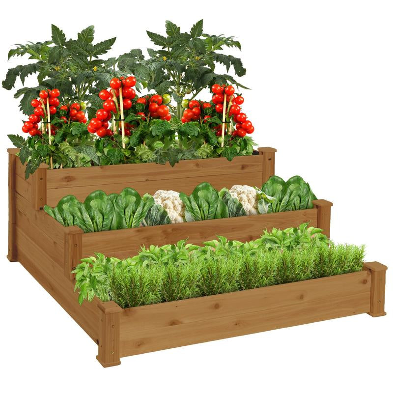 Best Choice Products 3-Tier Fir Wood Raised Garden Bed Planter for Plants, Vegetables, Outdoor Gardening
