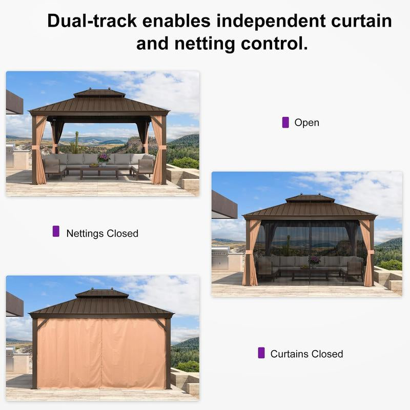 PURPLE LEAF 11' X 13' Outdoor Hardtop Gazebo for Garden | Double Roof Bronze Aluminum Frame