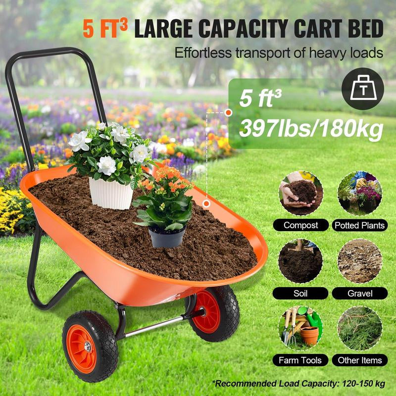 VEVOR Wheelbarrow Cart 2 Wheels Garden Dump Cart 397 Lbs Yard Utility Cart