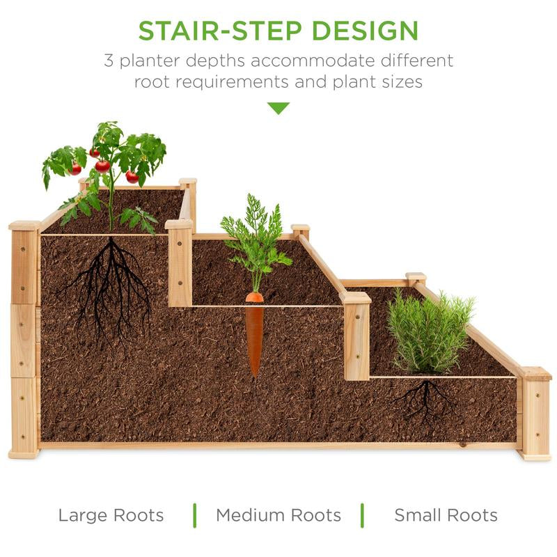 Best Choice Products 3-Tier Fir Wood Raised Garden Bed Planter for Plants, Vegetables, Outdoor Gardening