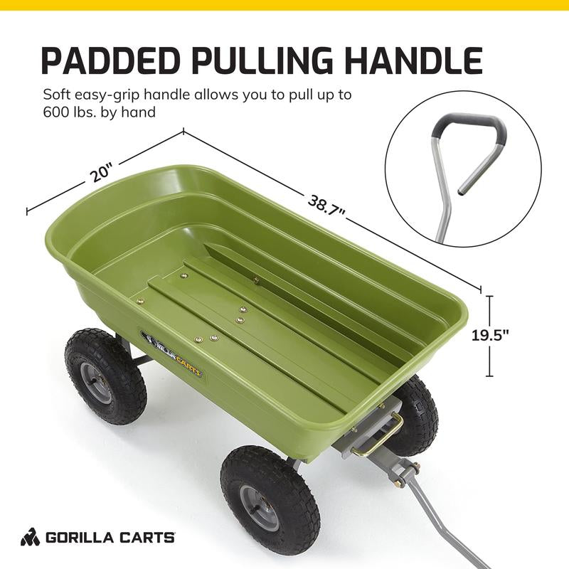 Gorilla Carts 600 Pound Capacity Heavy Duty Poly Yard Dump Utility Cart, Green