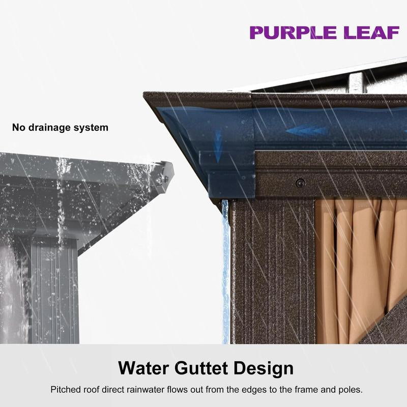 PURPLE LEAF 11' X 13' Outdoor Hardtop Gazebo for Garden | Double Roof Bronze Aluminum Frame