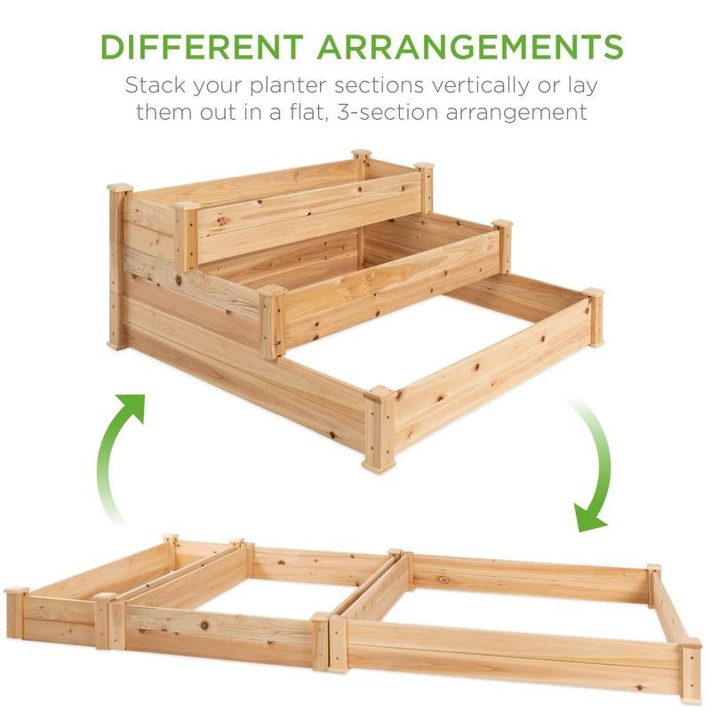 Best Choice Products 3-Tier Fir Wood Raised Garden Bed Planter for Plants, Vegetables, Outdoor Gardening