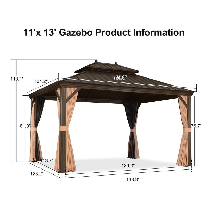 PURPLE LEAF 11' X 13' Outdoor Hardtop Gazebo for Garden | Double Roof Bronze Aluminum Frame
