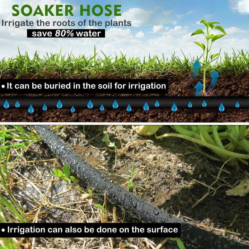 Heavy-Duty Rubber Soaker Hose for Garden Irrigation - 50/100 FT Drip Hose, Conserves 70% Water, Ideal for Gardens and Flower Beds