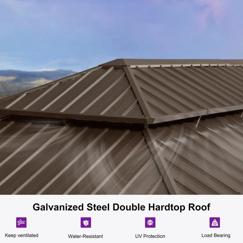 PURPLE LEAF 11' X 13' Outdoor Hardtop Gazebo for Garden | Double Roof Bronze Aluminum Frame