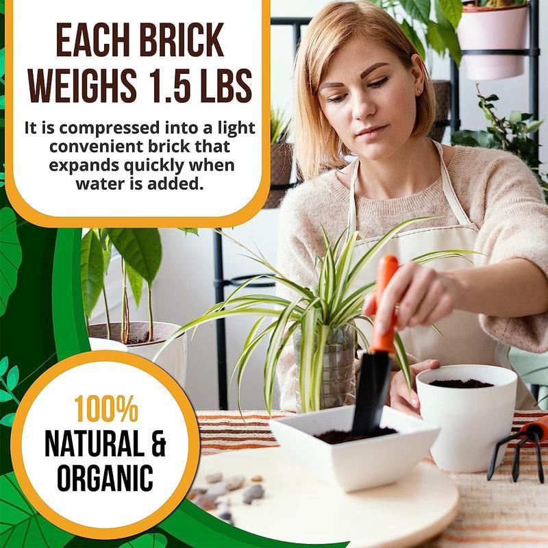Compressed Coco Coir 5-Pack – 1.4 Lb Bricks, Organic, Ph-Adjusted, Expanding Garden Soil for Herbs, Flowers & Plants Premium Potting Fertilizer Cocopeat Peat Ph Balance