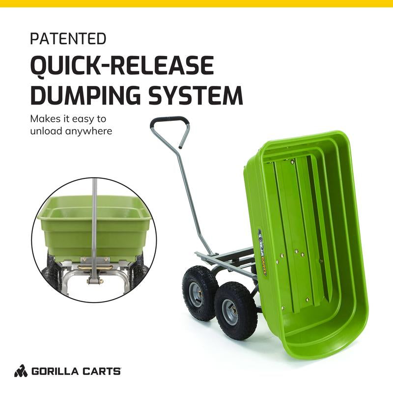 Gorilla Carts 600 Pound Capacity Heavy Duty Poly Yard Dump Utility Cart, Green