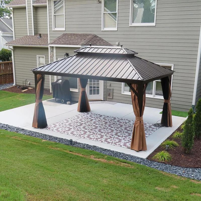 PURPLE LEAF 11' X 13' Outdoor Hardtop Gazebo for Garden | Double Roof Bronze Aluminum Frame