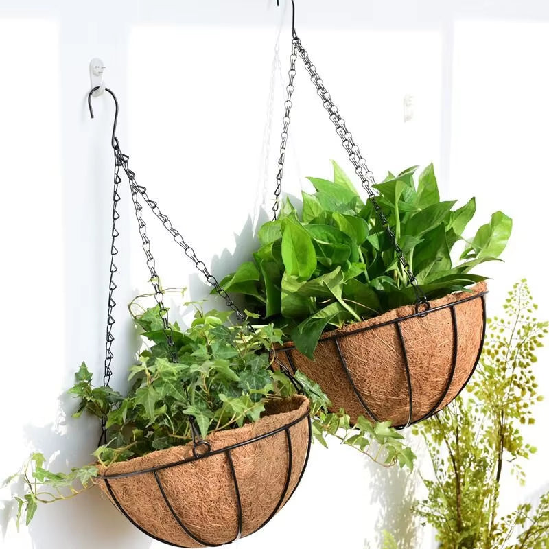 8/10 Inch round Wire Plant Holder Metal Hanging Basket Coconut Liner Lining Plants Flower Garden Pot for Home Balcony Decoration