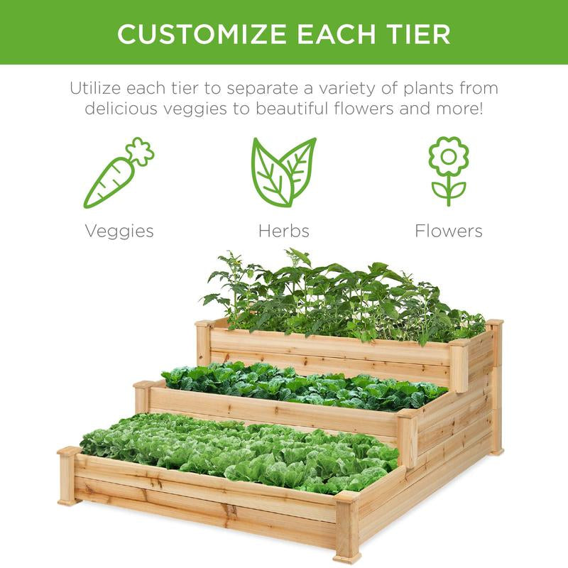Best Choice Products 3-Tier Fir Wood Raised Garden Bed Planter for Plants, Vegetables, Outdoor Gardening