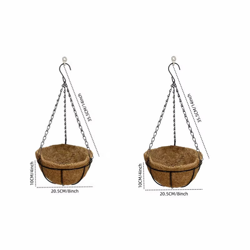 8/10 Inch round Wire Plant Holder Metal Hanging Basket Coconut Liner Lining Plants Flower Garden Pot for Home Balcony Decoration