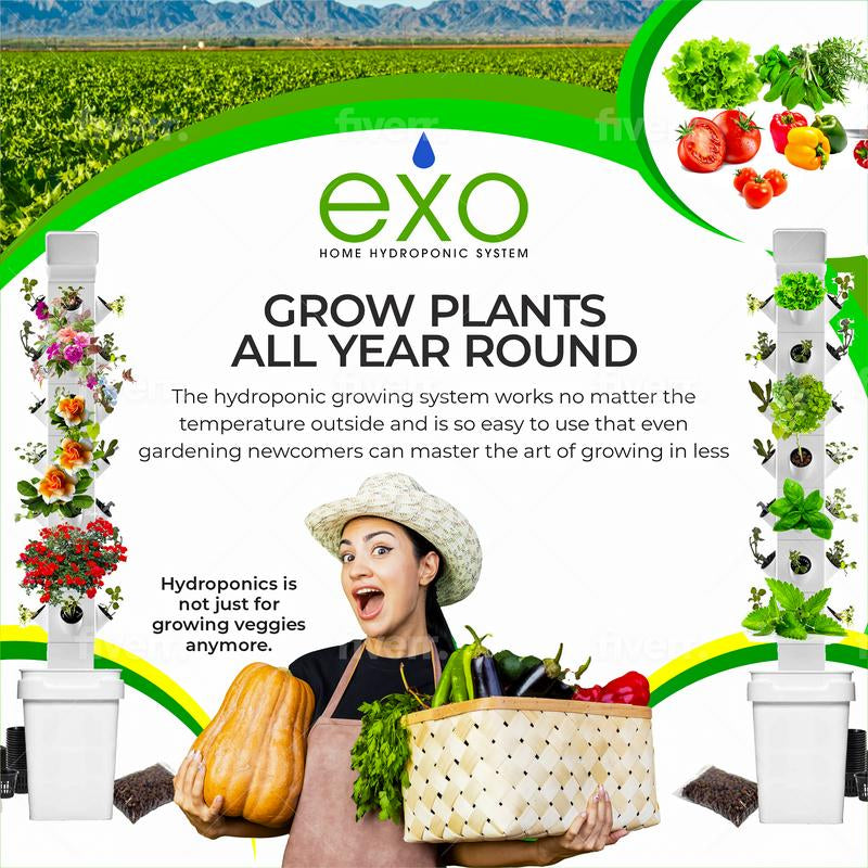 Upgrade Your Gardening Game with EXOTOWER 4 Tier/16 Plant Hydroponic Kit - Hydroponic System, Nutrient-Rich Water Solution, Manufacturer Warranty, 6 Feet of Irrigation Tubing for Home Improvement & Garden Pots & Planters