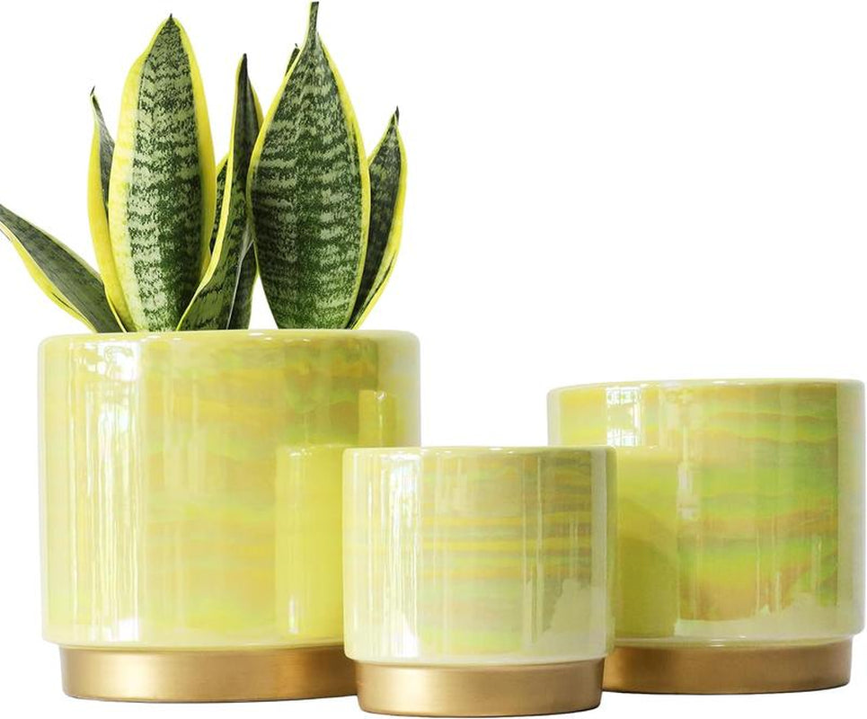 3 Pack Ceramic Pots for Plants, Rainbow Pearl Glaze Planter with Drainage Hole for Indoor-Outdoor Large round Succulent Orchid Flower Pots