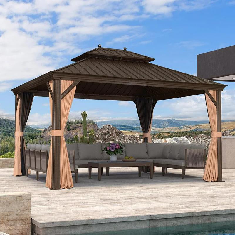 PURPLE LEAF 11' X 13' Outdoor Hardtop Gazebo for Garden | Double Roof Bronze Aluminum Frame