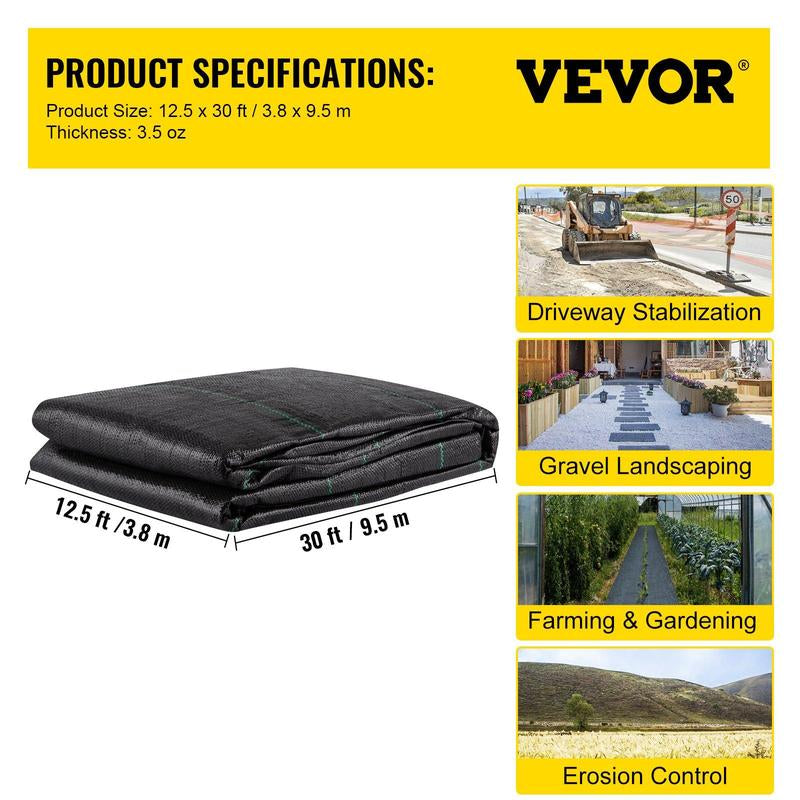 VEVOR Premium Weed Barrier Fabric, Various Specifications, Fathersdaygift, Woven Weed Control Fabric for Flower Beds, High Permeability & Geotextile Underlayment
