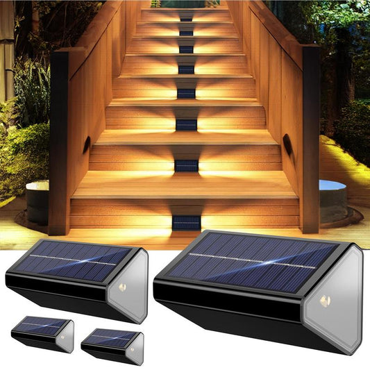 Fabstyl Solar Powered LED Step Stair Lights for Outdoor, 2 Sided Lighting Solar Stair Decoration Lights, Warm White Lighting Color for Enhanced Security, IP68 Waterproof, Suitable for Outdoor Stair, Fence, Wall, Patio, Yard, Porch, Front Door, Sidewalk
