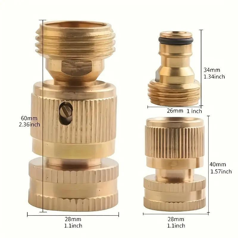 Brass Garden Hose Quick Connect Set, 4 Counts/Set Garden Hose Connector Adapter, Gardening Tool Accessories, Water Hose Connector Adapter for Outdoor Lawn and Gardening Use, Garden Watering, Garden Equipment
