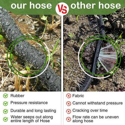 Heavy-Duty Rubber Soaker Hose for Garden Irrigation - 50/100 FT Drip Hose, Conserves 70% Water, Ideal for Gardens and Flower Beds