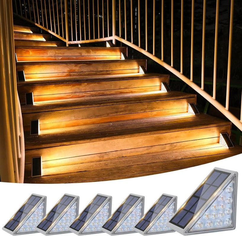 VOLISUN Solar Stair Lights, Waterproof IP67 LED Step Lights, 3000K Warm/Cold Glow for Outdoor Stairs, Deck, Patio & Garden, Solar Lights Outdoor