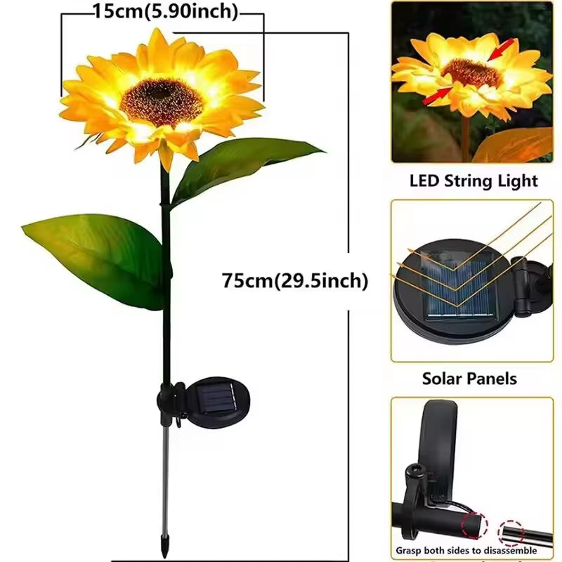 LED Solar Sunflowers Flower Light Home Decorative Flower Lights Garden Decoration Lawn Lamp Waterproof Landscape Flower Light