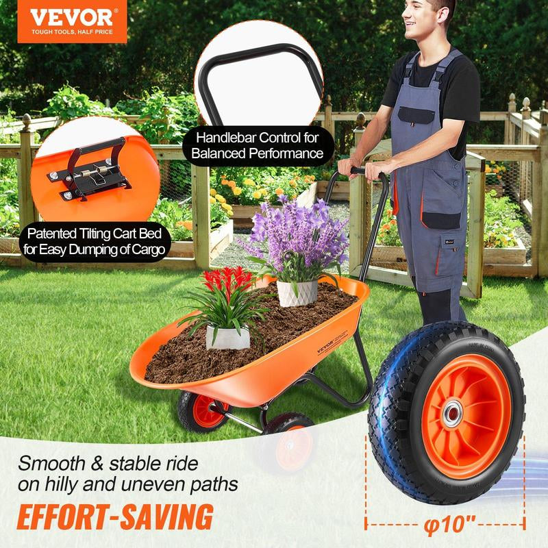 VEVOR Wheelbarrow Cart 2 Wheels Garden Dump Cart 397 Lbs Yard Utility Cart