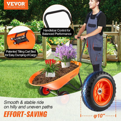 VEVOR Wheelbarrow Cart 2 Wheels Garden Dump Cart 397 Lbs Yard Utility Cart