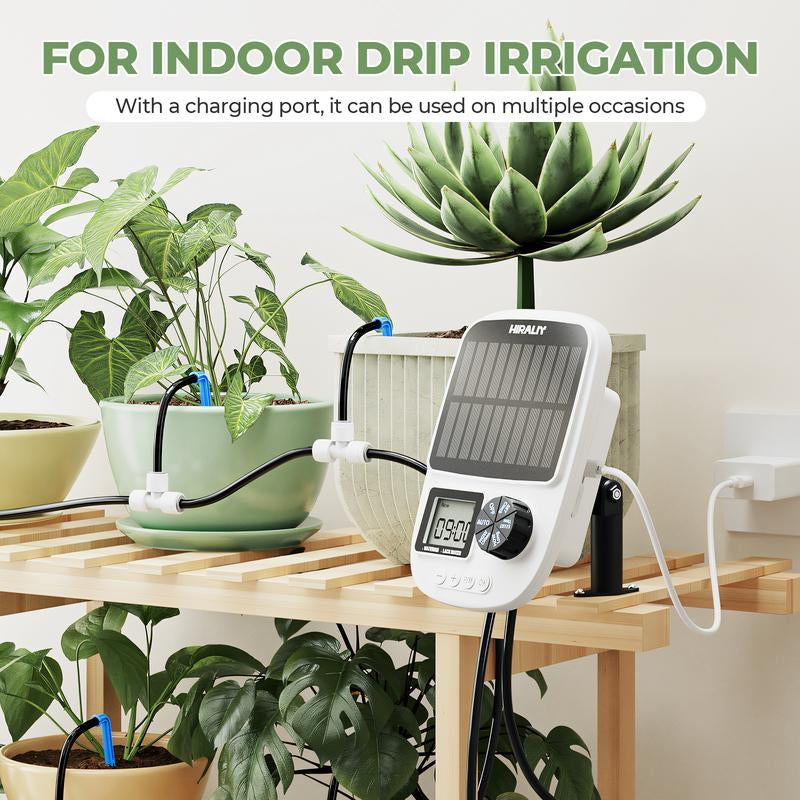 HIRALIY Solar Automatic Drip Irrigation System, Solar Powered Watering Device with Timer for Pots Plants, Drip Emitter Stake, with USB Port, for Indoor Irrigation Kit [Drip Emitter Stake]