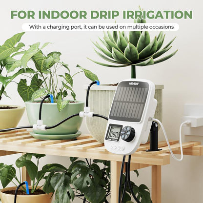 HIRALIY Solar Automatic Drip Irrigation System, Solar Powered Watering Device with Timer for Pots Plants, Drip Emitter Stake, with USB Port, for Indoor Irrigation Kit [Drip Emitter Stake]