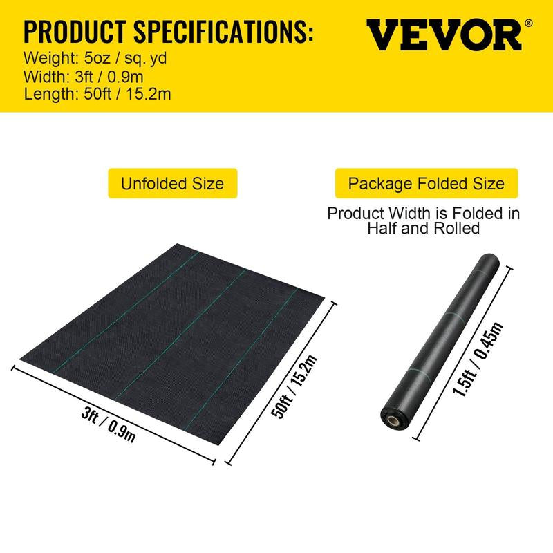 VEVOR Premium Weed Barrier Fabric, Various Specifications, Fathersdaygift, Woven Weed Control Fabric for Flower Beds, High Permeability & Geotextile Underlayment