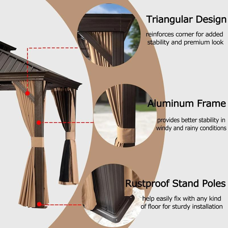 PURPLE LEAF 11' X 13' Outdoor Hardtop Gazebo for Garden | Double Roof Bronze Aluminum Frame