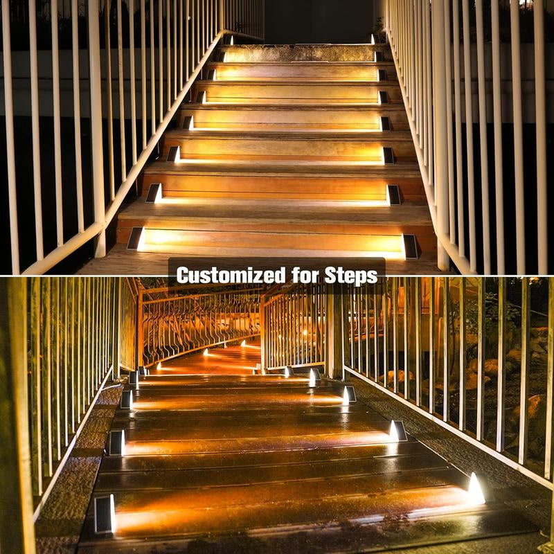 VOLISUN Solar Stair Lights, Waterproof IP67 LED Step Lights, 3000K Warm/Cold Glow for Outdoor Stairs, Deck, Patio & Garden, Solar Lights Outdoor