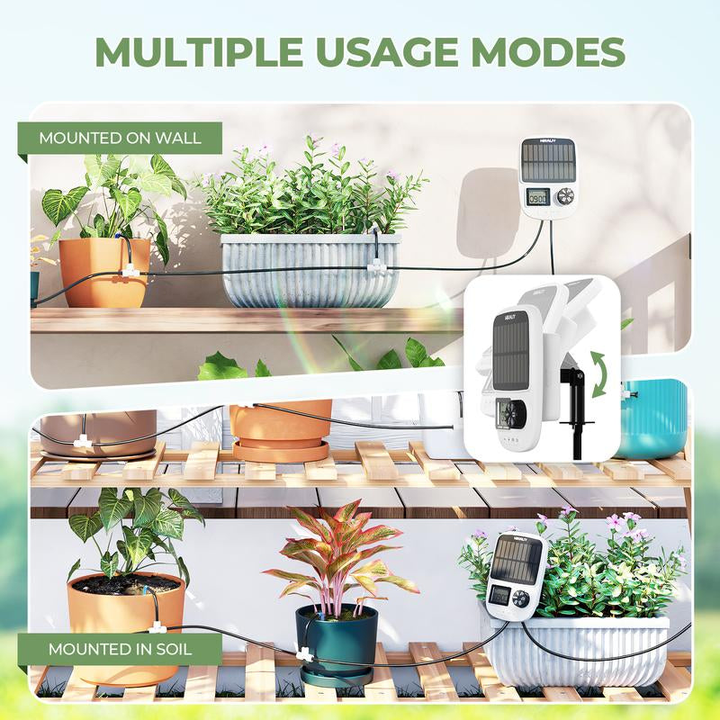HIRALIY Solar Automatic Drip Irrigation System, Solar Powered Watering Device with Timer for Pots Plants, Drip Emitter Stake, with USB Port, for Indoor Irrigation Kit [Drip Emitter Stake]