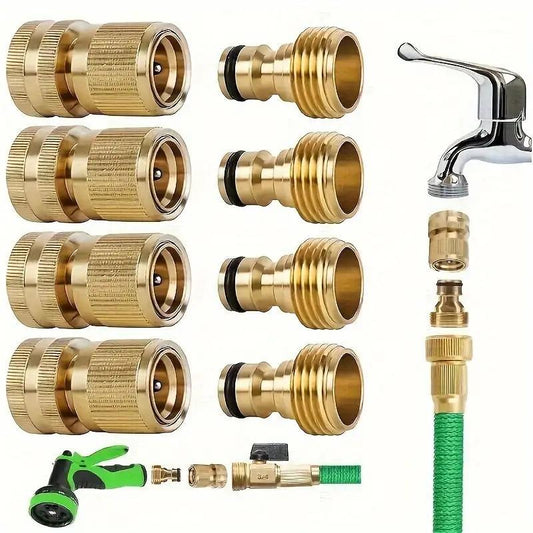Brass Garden Hose Quick Connect Set, 4 Counts/Set Garden Hose Connector Adapter, Gardening Tool Accessories, Water Hose Connector Adapter for Outdoor Lawn and Gardening Use, Garden Watering, Garden Equipment
