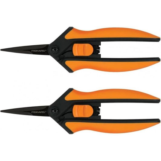 Fiskars 6-Inch Pruning Snips - Ergonomic Garden Shears with Spring Action and Non-Stick Steel Blades - Precision Pruning Shears for Hydroponics and Grow Tents - Set of 2
