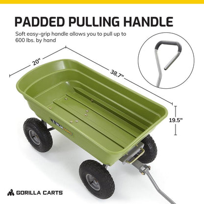 Gorilla Carts 600 Pound Capacity Heavy Duty Poly Yard Dump Utility Cart, Green