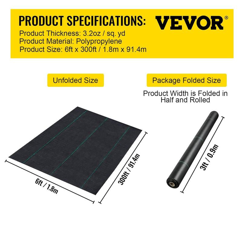 VEVOR Premium Weed Barrier Fabric, Various Specifications, Fathersdaygift, Woven Weed Control Fabric for Flower Beds, High Permeability & Geotextile Underlayment