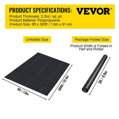 VEVOR Premium Weed Barrier Fabric, Various Specifications, Fathersdaygift, Woven Weed Control Fabric for Flower Beds, High Permeability & Geotextile Underlayment