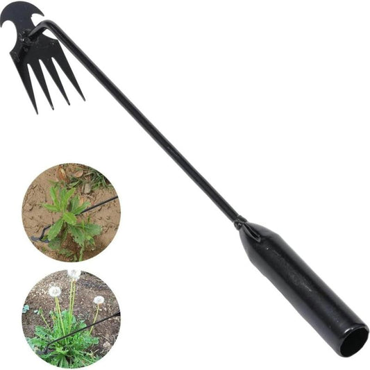 Garden Weed Pulling Tool Uprooting Weeding Tool, 4 Teeth Weed Puller Tool Manganese Steel Garden Weeder Tool for Vegetable Gardening Planting (Black, 2 Pack, 19 Inches)