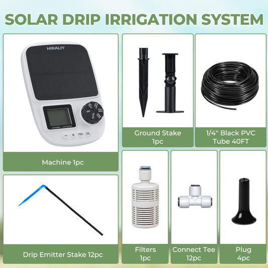 HIRALIY Solar Automatic Drip Irrigation System, Solar Powered Watering Device with Timer for Pots Plants, Drip Emitter Stake, with USB Port, for Indoor Irrigation Kit [Drip Emitter Stake]