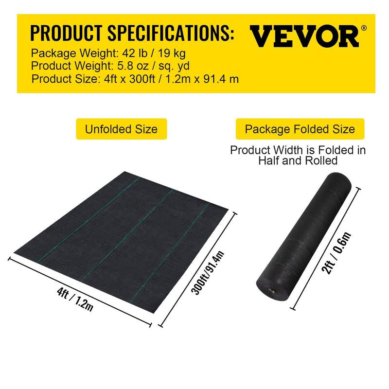 VEVOR Premium Weed Barrier Fabric, Various Specifications, Fathersdaygift, Woven Weed Control Fabric for Flower Beds, High Permeability & Geotextile Underlayment