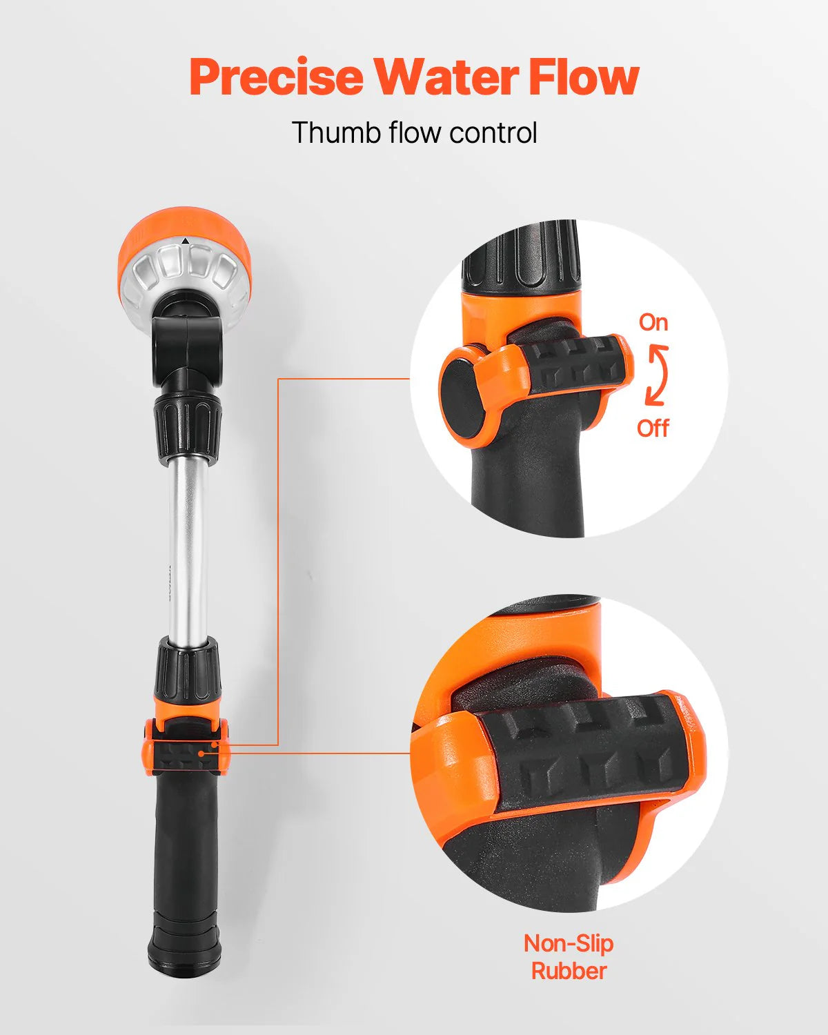 Heavy Duty Garden Hose Wand 15-Inch Long with 8 Spray Patterns & 180¡Ã Swivel Head