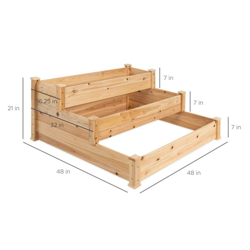 Best Choice Products 3-Tier Fir Wood Raised Garden Bed Planter for Plants, Vegetables, Outdoor Gardening