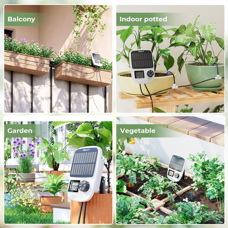 HIRALIY Solar Automatic Drip Irrigation System, Solar Powered Watering Device with Timer for Pots Plants, Drip Emitter Stake, with USB Port, for Indoor Irrigation Kit [Drip Emitter Stake]