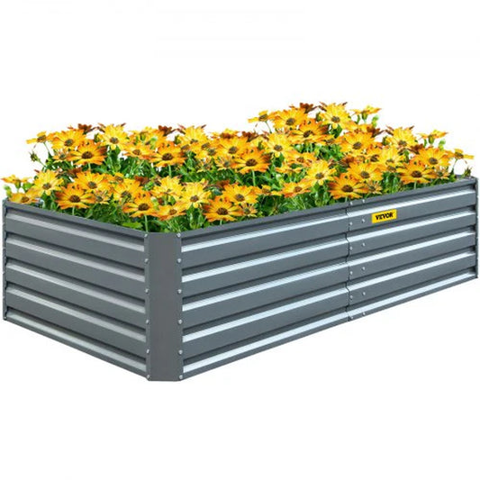 VEVOR Galvanized Raised Garden Bed, 80 X 40 X 19 Metal Planter Box, Gray Steel Plant Raised Garden Bed Kit, Planter Boxes Outdoor for Growing Vegetables,Flowers,Fruits,Herbs,And Succulents